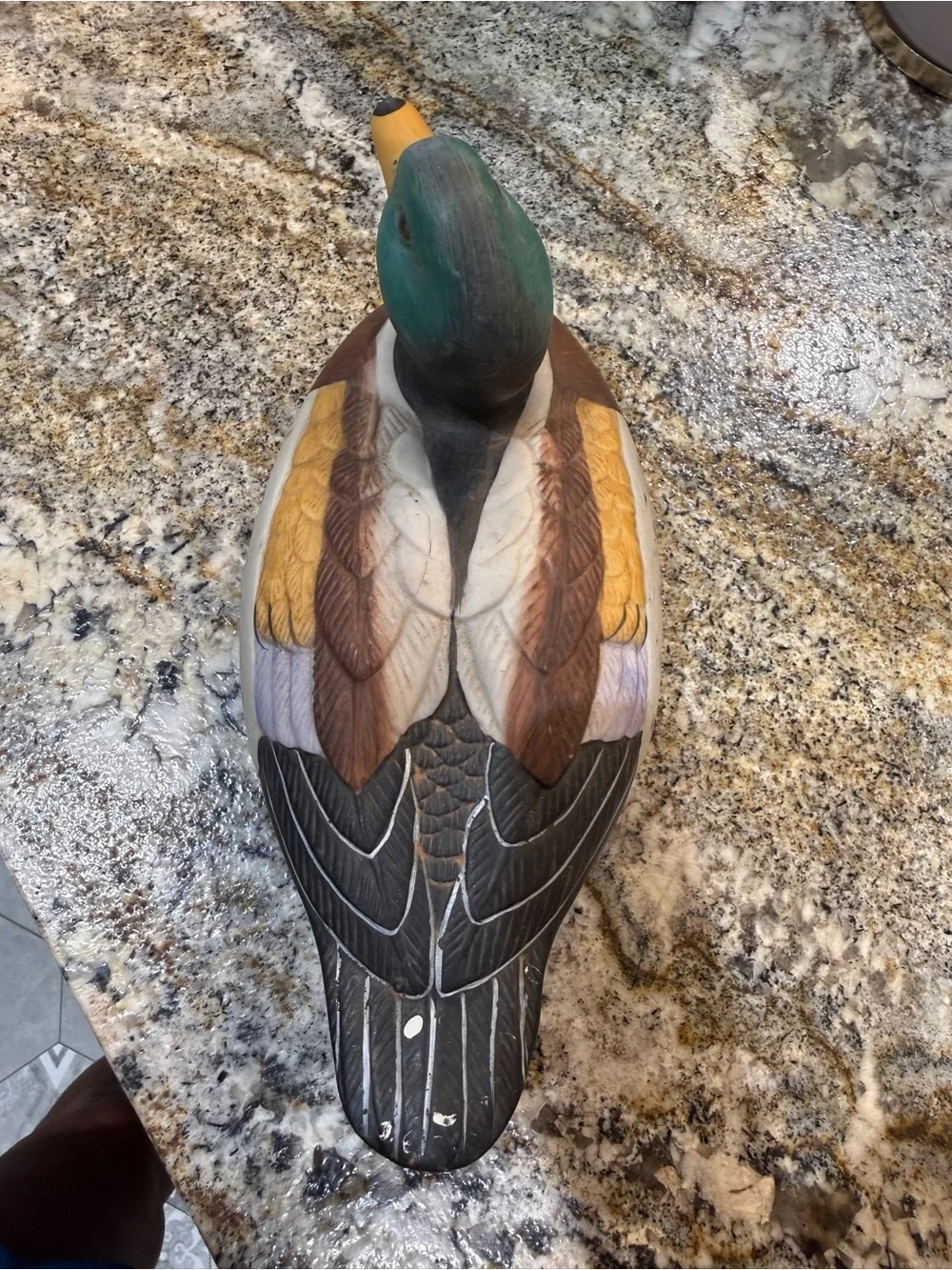 Vintage Hand-Painted Mallard Duck Decoy - Green Head, Brown & Tan Body